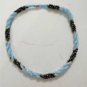 ITALIAN FASHION JEWELRY Twisted Beaded Choker Necklace “15  in Light Blue